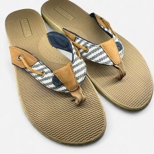 Sperry Seafish Mariner Top Sider Leather Flip Flop Nautical Striped Sandals